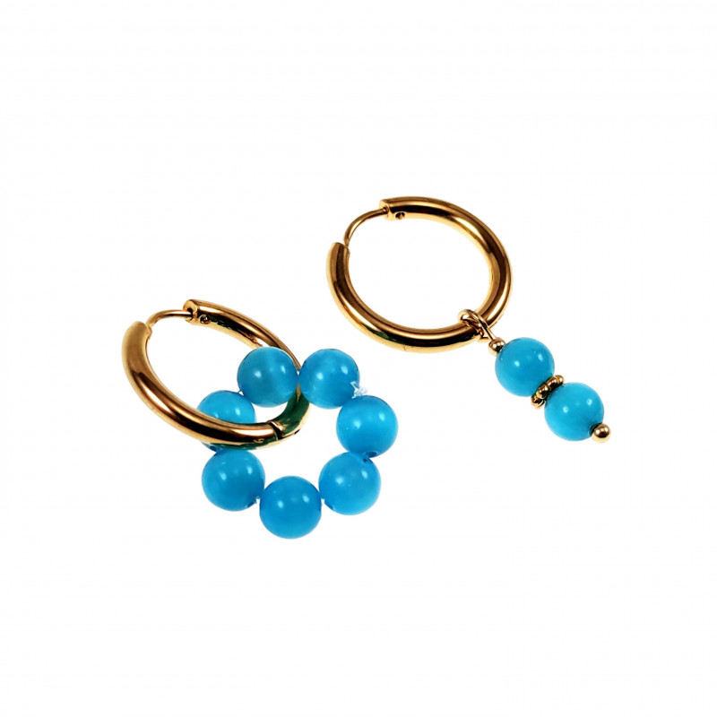 ∅19mm Oorringen met Turquoise Kattenoog Steen Hangers Verguld RVS ∅19mm Oorringen met Turquoise Kattenoog Steen Hangers Verguld RVS