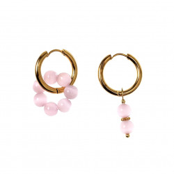 ∅19mm Oorringen met Roze Kattenoog Steen Hangers Verguld RVS