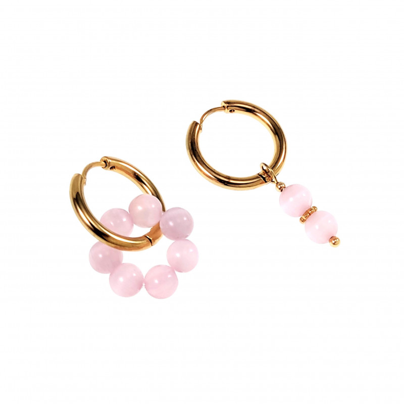 ∅19mm Oorringen met Roze Kattenoog Steen Hangers Verguld RVS ∅19mm Oorringen met Roze Kattenoog Steen Hangers Verguld RVS