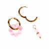 ∅19mm Oorringen Dames - Roze Kattenoog Natuursteen - Verguld RVS - Oorbellen met Kralen Hangers