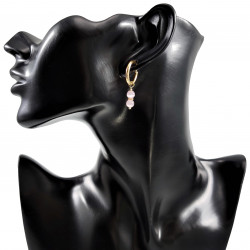 ∅19mm Oorringen met Roze Kattenoog Steen Hangers Verguld RVS