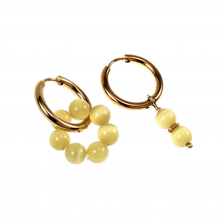 ∅19mm Oorringen met Gele kattenoog Natuursteen Hangers Verguld RVS