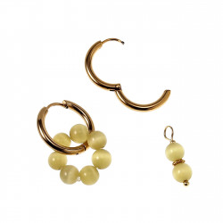 ∅19mm Oorringen Dames - Gele kattenoog Natuursteen - Verguld RVS - Oorbellen met Kralen Hangers