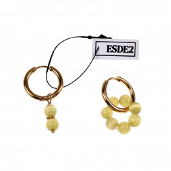 ∅19mm Oorringen Dames - Gele kattenoog Natuursteen - Verguld RVS - Oorbellen met Kralen Hangers