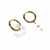 ∅19mm Oorringen Dames - Witte Kattenoog Natuursteen - Verguld RVS - Oorbellen met Kralen Hangers