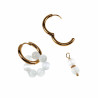 ∅19mm Oorringen Dames - Witte Kattenoog Natuursteen - Verguld RVS - Oorbellen met Kralen Hangers
