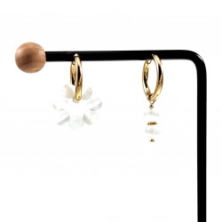 ∅19mm Oorringen Dames - Witte Kattenoog Natuursteen - Verguld RVS - Oorbellen met Kralen Hangers