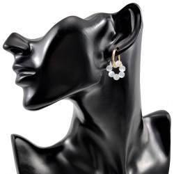 ∅19mm Oorringen Dames - Witte Kattenoog Natuursteen - Verguld RVS - Oorbellen met Kralen Hangers