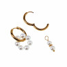 ∅19mm Dames Oorringen met Witte Kristallen Kralen Hangers Verguld RVS