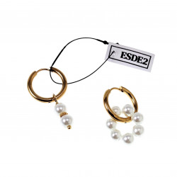 ∅19mm Dames Oorringen met Witte Kristallen Kralen Hangers Verguld RVS