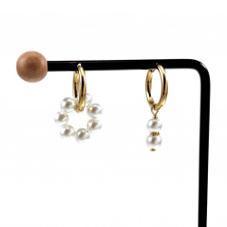 ∅19mm Dames Oorringen met Witte Kristallen Kralen Hangers Verguld RVS