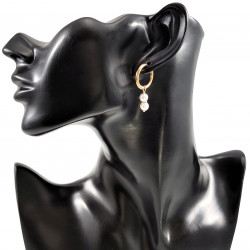 ∅19mm Dames Oorringen met Witte Kristallen Kralen Hangers Verguld RVS