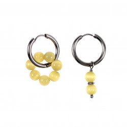 ∅19mm Dames Oorringen met Gele Kattenoog Natuursteen Hangers RVS