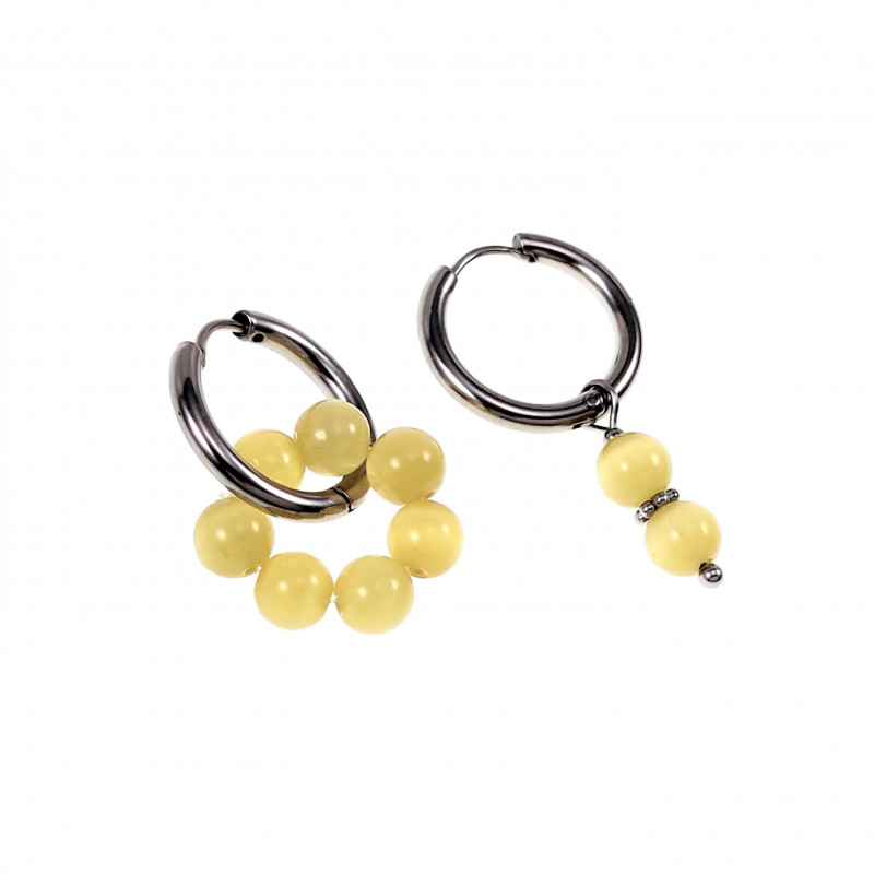 ∅19mm Dames Oorringen met Gele Kattenoog Natuursteen Hangers RVS ∅19mm Dames Oorringen met Gele Kattenoog Natuursteen Hangers RVS