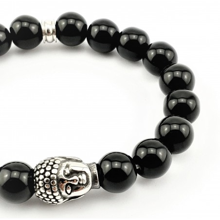 Glanzende Onyx Natuursteen Armband met Boeddha