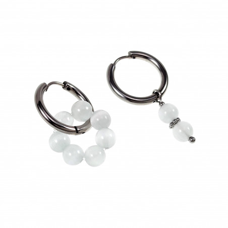 ∅19mm Dames Oorringen met Witte Kattenoog Natuursteen Hangers RVS