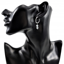 ∅19mm Oorringen Dames - Witte Kattenoog Natuursteen - RVS - Oorbellen met Kralen Hangers