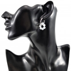 ∅19mm Oorringen Dames - Witte Kattenoog Natuursteen - RVS - Oorbellen met Kralen Hangers