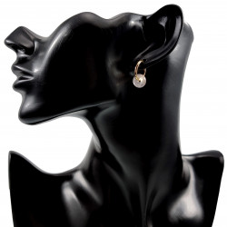 ∅16mm Oorringen met Agaatwitte Stenen - Verguld Stalen - Dames Oorbellen met Donut Hangers