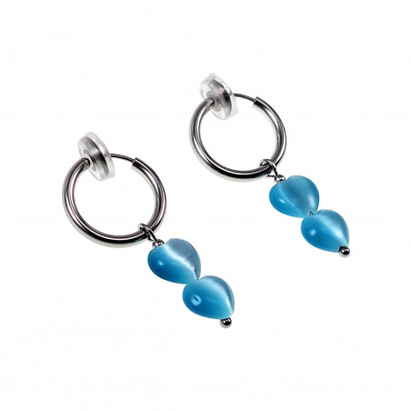∅16mm Lange Oorclips met Twee Opaalsteen Hartenhanger Turquoise - RVS