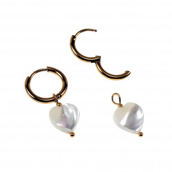 ∅14mm Dames Oorringen met Hart Parelmoer Schelp - Verguld RVS
