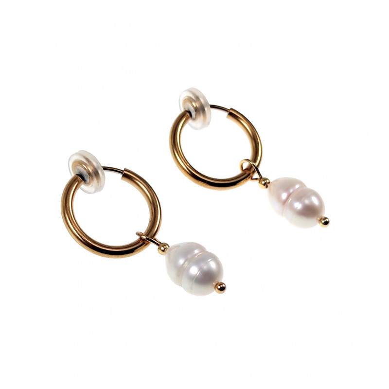 ∅16mm Oorclips met Zoetwaterparel -Verguld RVS Lange Clip-on Oorbellen ∅16mm Oorclips met Zoetwaterparel -Verguld RVS Lange Clip-on Oorbellen