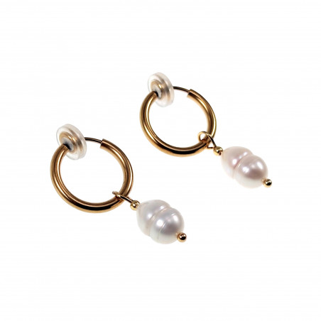 ∅16mm Oorclips met Zoetwaterparel -Verguld RVS Lange Clip-on Oorbellen