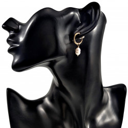 ∅16mm Oorclips met Zoetwaterparel -Verguld RVS Lange Clip-on Oorbellen