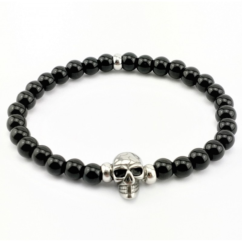 Glanzende Natuursteen Onyx Armband met Schedel