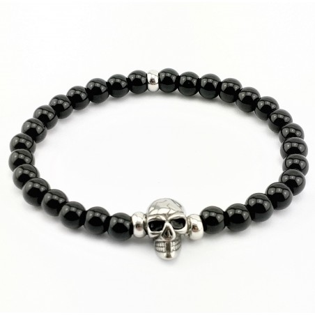 Glanzende Natuursteen Onyx Armband met Schedel