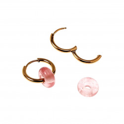∅18mm Oorringen met Donut Roze Kwarts stenen Hangers Verguld RVS
