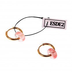 ∅18mm Oorringen met Donut Roze Kwarts stenen Hangers Verguld RVS
