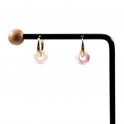 ∅18mm Oorringen met Donut Roze Kwarts stenen Hangers Verguld RVS