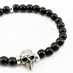 Glanzende Natuursteen Onyx Armband met Schedel