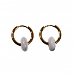 ∅16mm Oorringen met Witte Howliet Stenen - Verguld Stalen - Dames Oorbellen met Donut Hangers