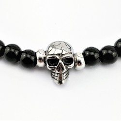 Glanzende Natuursteen Onyx Armband met Schedel