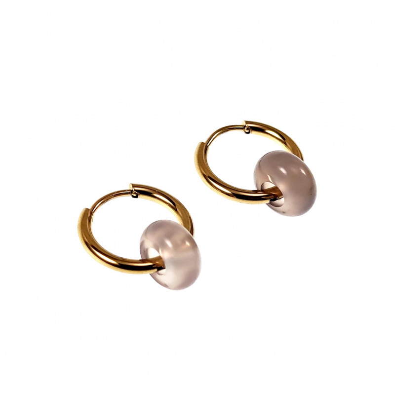 ∅18mm Oorringen met Donut Grijze Agaat Stenen Hangers Verguld RVS ∅18mm Oorringen met Donut Grijze Agaat Stenen Hangers Verguld RVS