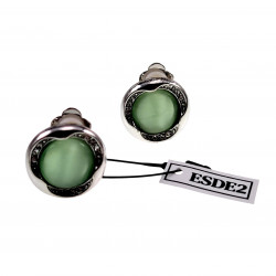 18 mm Ronde Oorclips met Strass Groene Cabochon Clip-on Oorbellen