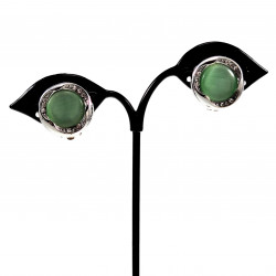 18 mm Ronde Oorclips met Strass Groene Cabochon Clip-on Oorbellen