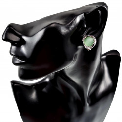 18 mm Ronde Oorclips met Strass Groene Cabochon Clip-on Oorbellen