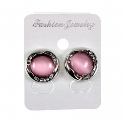 Oorclips met Strass - Roze Cabochon Clip-on Oorbellen Dames - 18 mm Ronde Oorclips