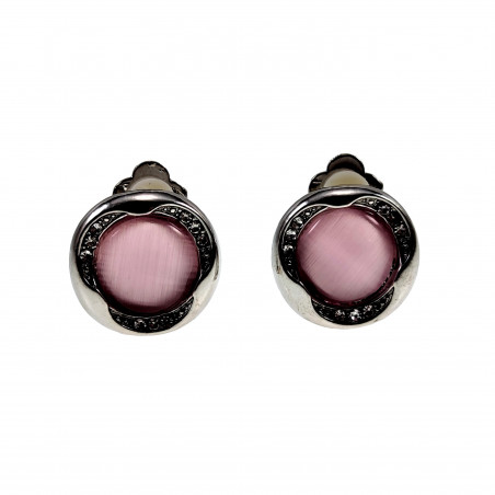 18mm Ronde Oorclips met Strass Roze Cabochon Clip-on Oorbellen