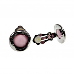 Oorclips met Strass - Roze Cabochon Clip-on Oorbellen Dames - 18 mm Ronde Oorclips