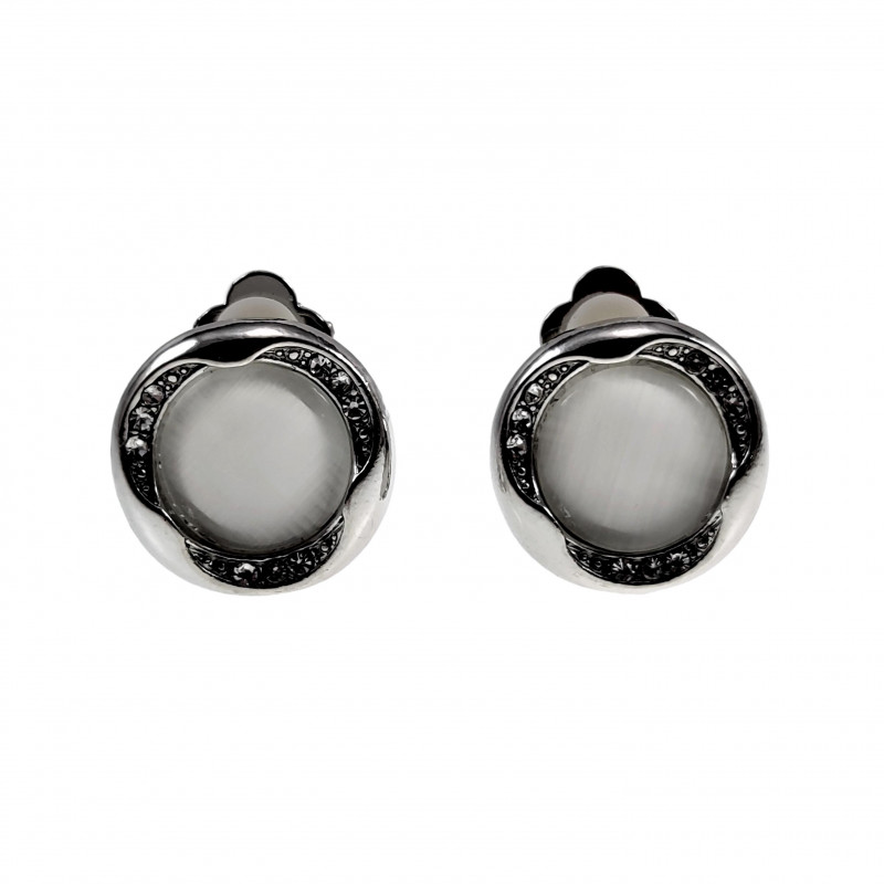 18mm Ronde Oorclips met Strass Lichtgrijze Cabochon Clip-on Oorbellen 18mm Ronde Oorclips met Strass Lichtgrijze Cabochon Clip-on Oorbellen