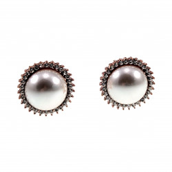 Dames Clip-on Oorbellen met Parel Zirkonia's Rosé Gold Plating
