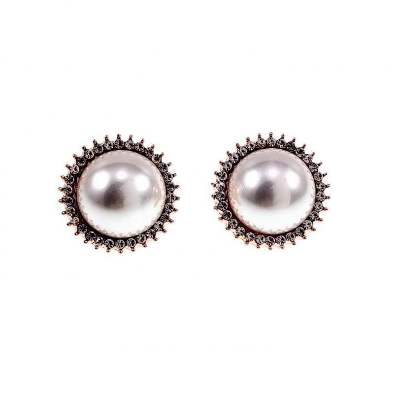 Dames Clip-on Oorbellen met Parel Zirkonia's Rosé Gold Plating Dames Clip-on Oorbellen met Parel Zirkonia's Rosé Gold Plating