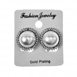 Ø19mm Clip-on Oorbellen Dames - Gold Plated Zilverkleur - Grote Oorclips met Parel - Zirkonia - Geen Gaatjes