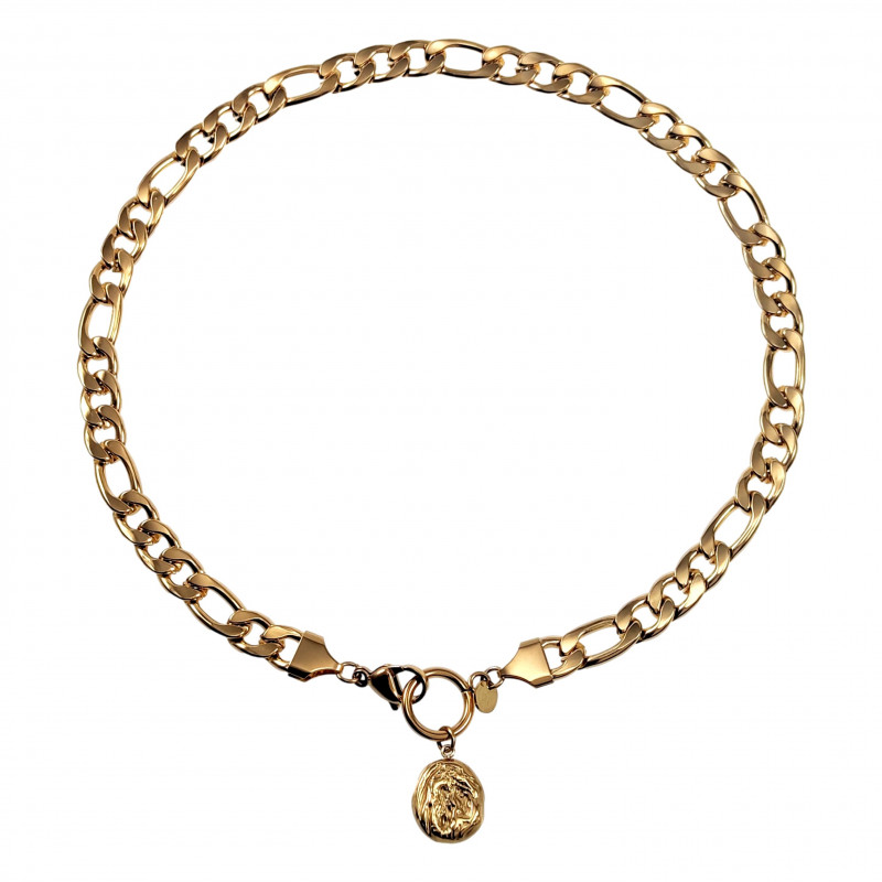 Ketting Dames 4k Geel Goud Plated RVS Figaro Schakelketting met Hanger Ketting Dames 4k Geel Goud Plated RVS Figaro Schakelketting met Hanger
