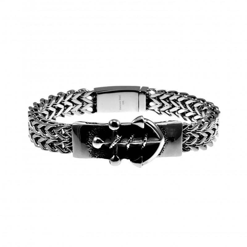 Visgraat Armband Heren - Roestvrij Stalen - Schakelarmband met Anker Visgraat Armband Heren - Roestvrij Stalen - Schakelarmband met Anker