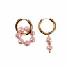 17mm Oorringen met Kralen Hangers Dames Roze Kristal - Verguld RVS